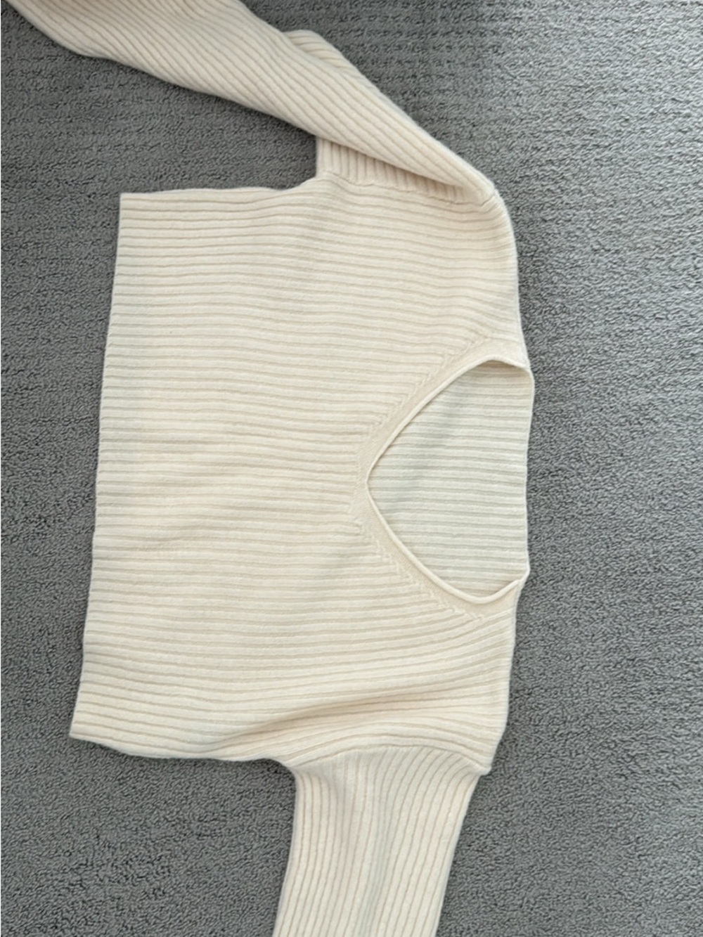 Cream Ribbed V-Neck Women's Sweater - Picture 1 of 3